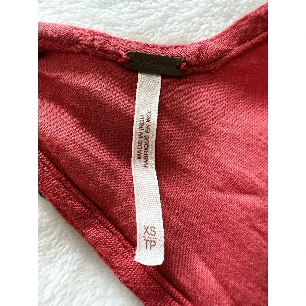 Free People Dress Women XS Red Austin Mini Embroidered Boho Lining Pullover - Picture 12 of 13